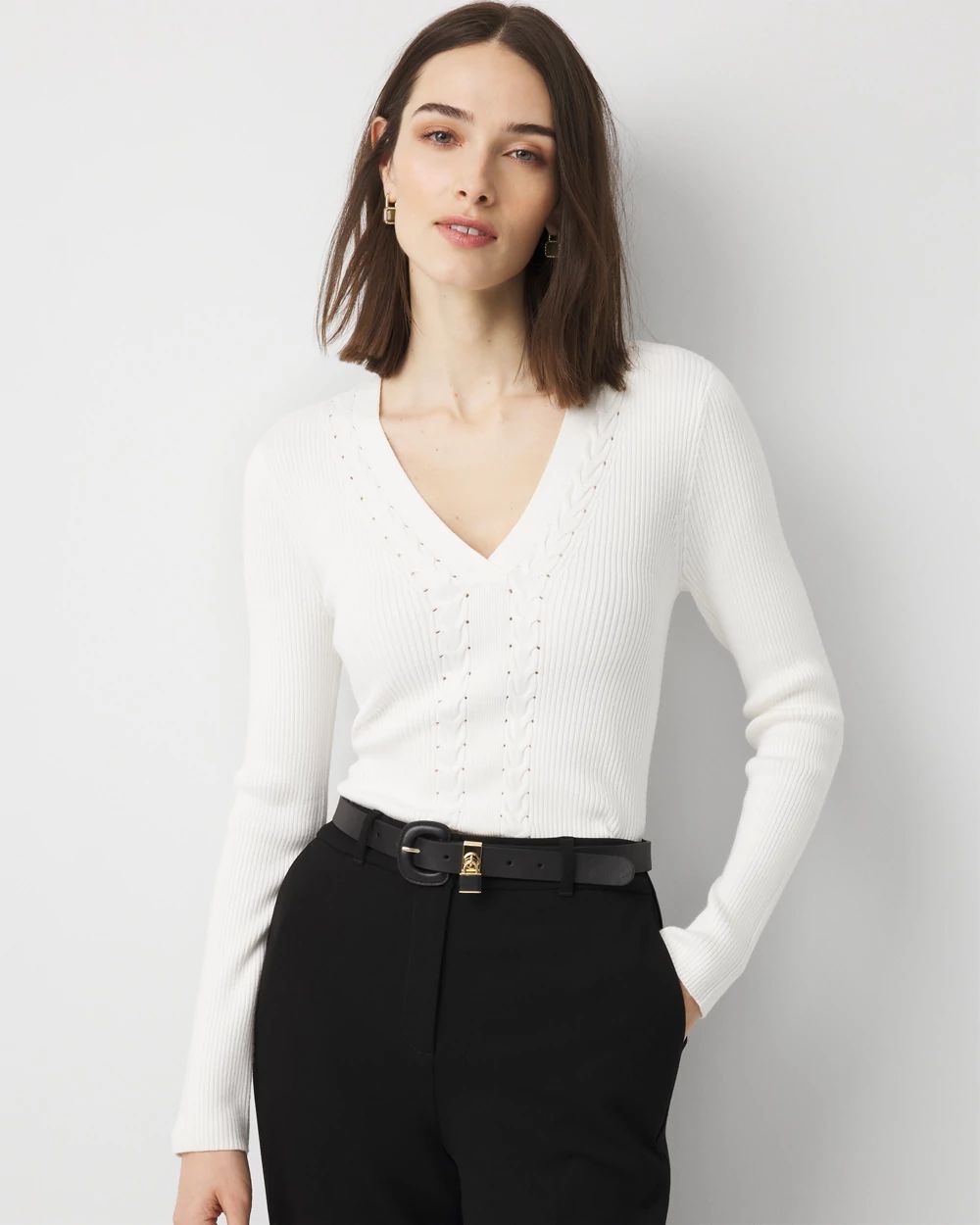 Sylvie GUESS® ホワイト セーター レディース 3 冬物セール　1PUTUGUALE Alpaca-Blend Sweater Pointelle レディースウェア
